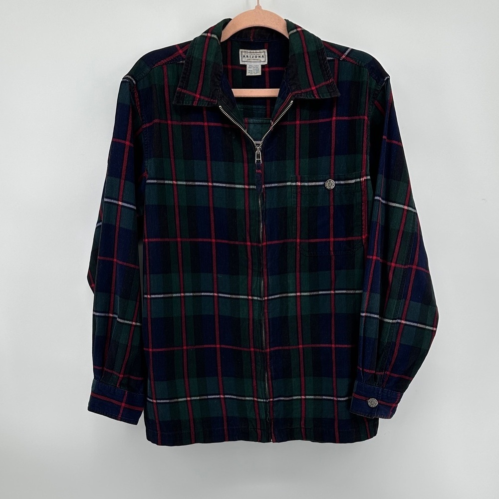 VTG Heritage Preppy Academic Classic Chic Plaid 100%Cotton Zipper Jacket‎ SzS